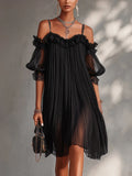 Lesie - Off-Shoulder Chiffon Mini Dress