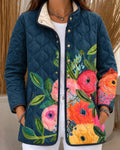 Diane | Blue Quilted Jacket with Painted Florals