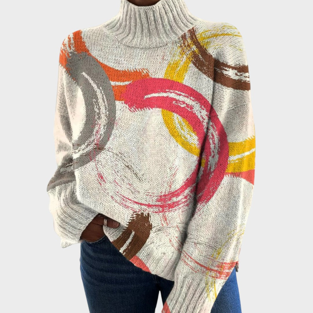 Elaine | Artistic Print Turtleneck Sweater
