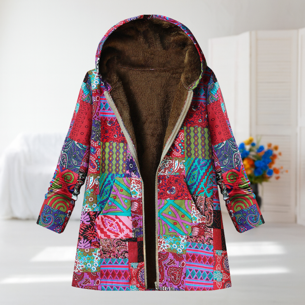 Piper | Pink Patchwork Hooded Fleece Jacket