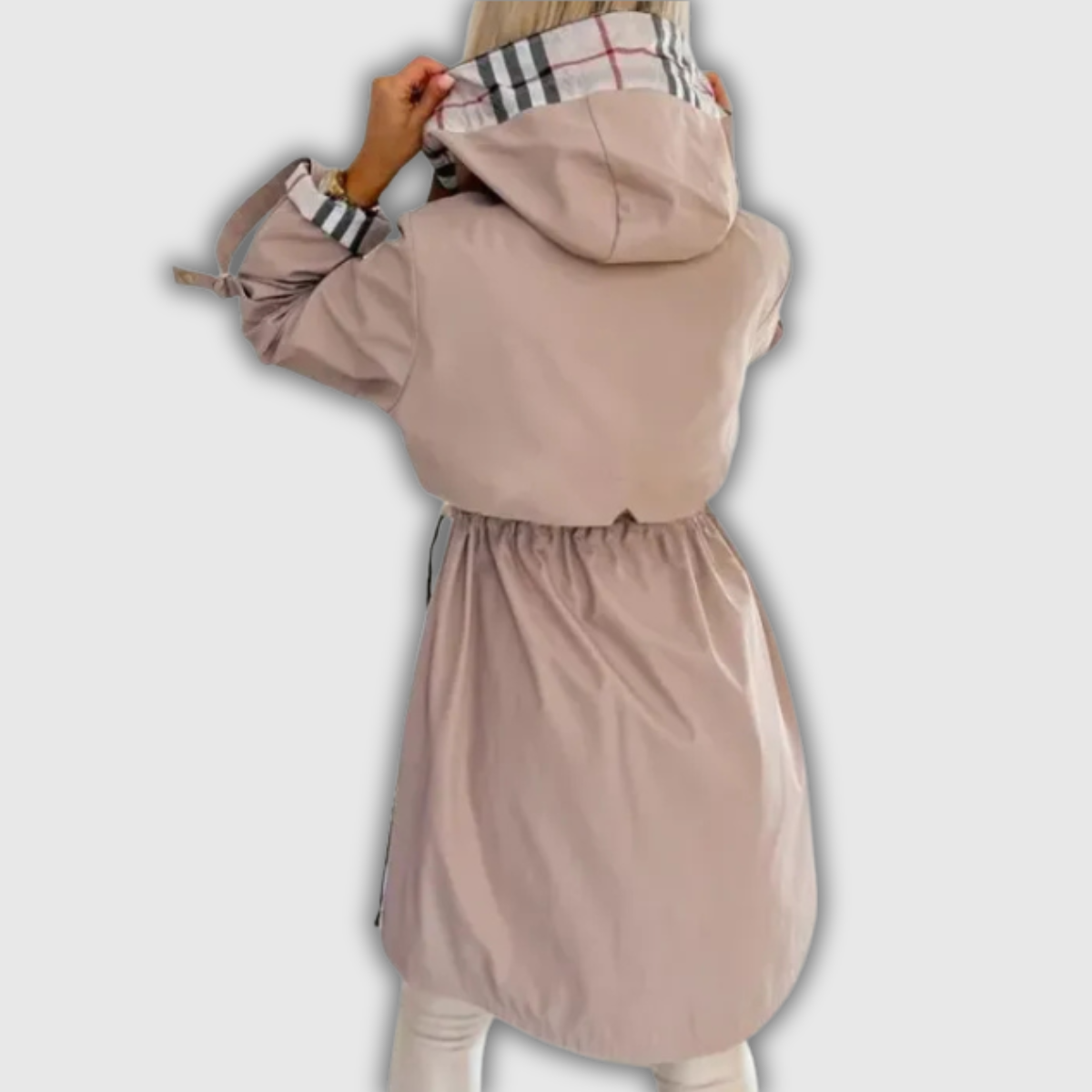 Melanie | Hooded Coat with Plaid Details