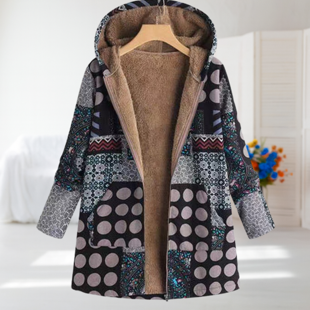 Avery | Black Patterned Fleece Coat
