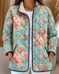 Charlotte | Aqua Quilted Jacket with Tiny Roses
