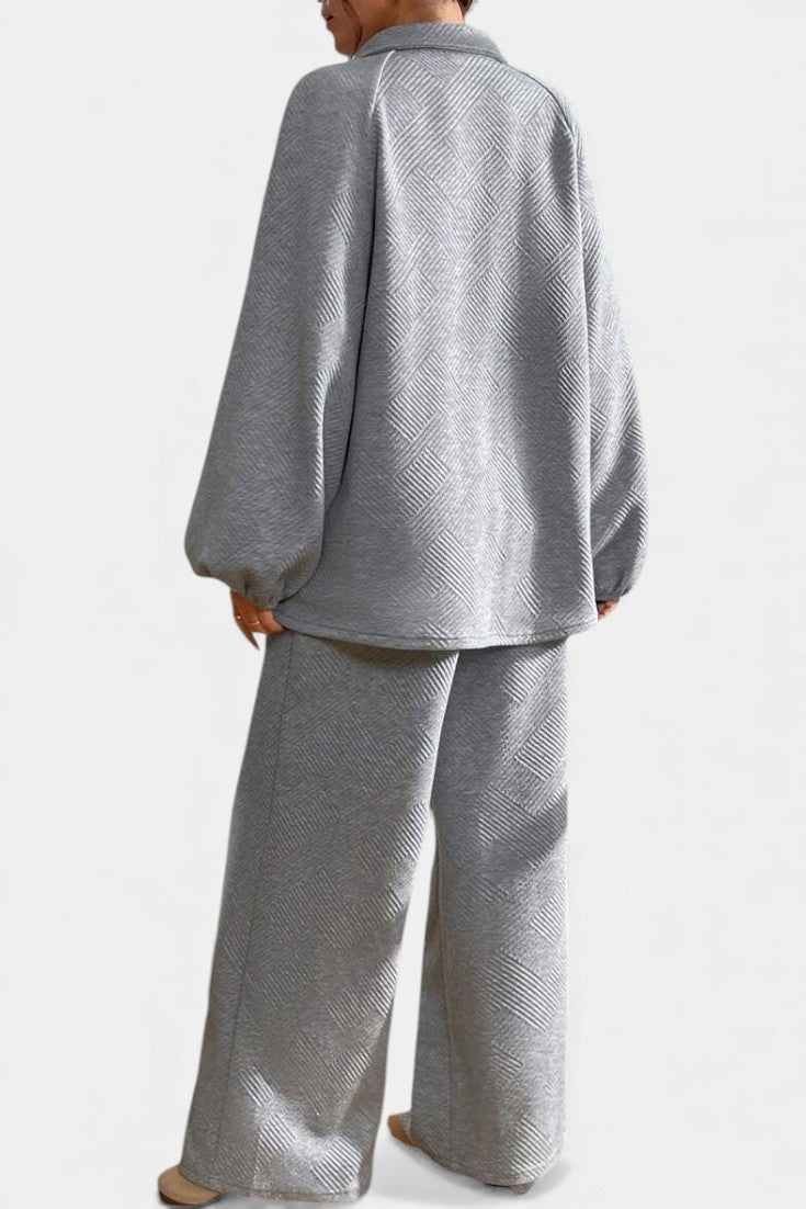Bréanne Oversized Textured Top and Wide-Leg Pants Ensemble