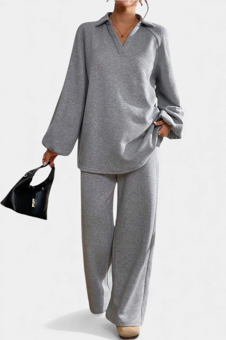 Bréanne Oversized Textured Shirt & Wide-Leg Pant Ensemble