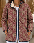 Linda | Burgundy Botanical-Print Quilted Jacket