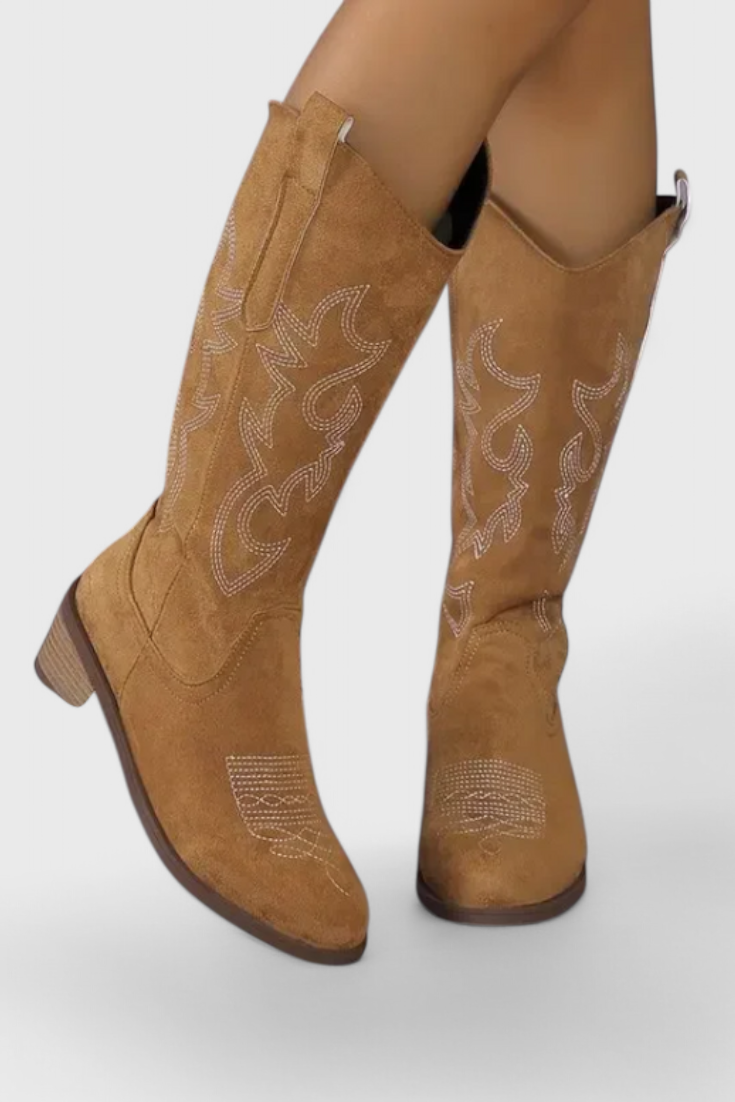 Elka Suede Western Boots with Timeless Stitch Detail