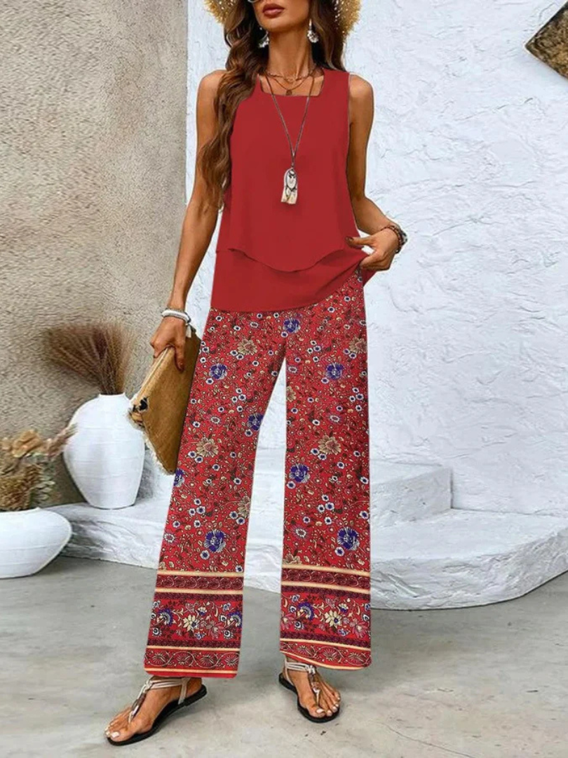 Ovelynra™ | Sleeveless Top And Wide-Leg Pants Set