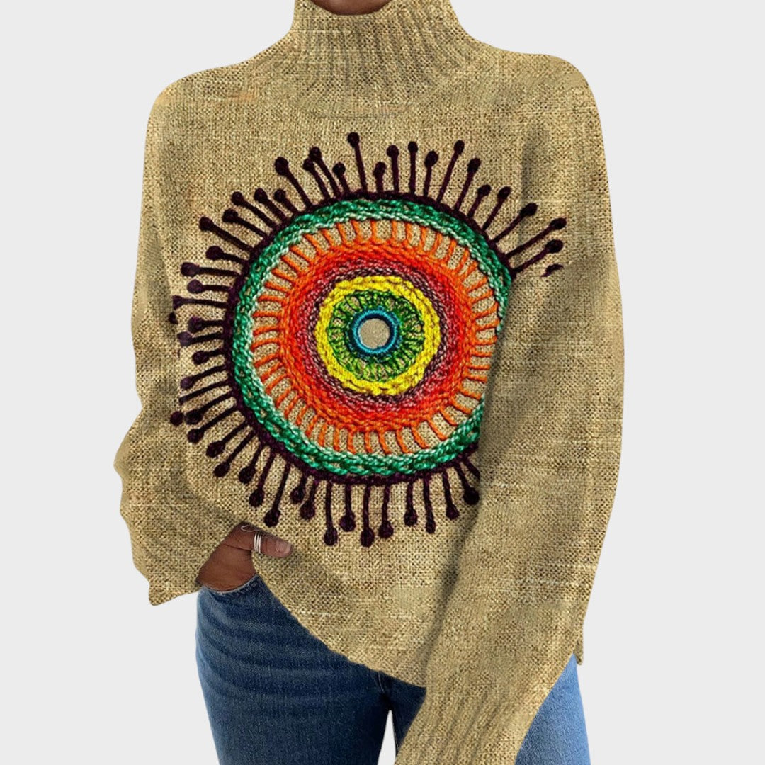 Charlene | Artistic Print Turtleneck Sweater