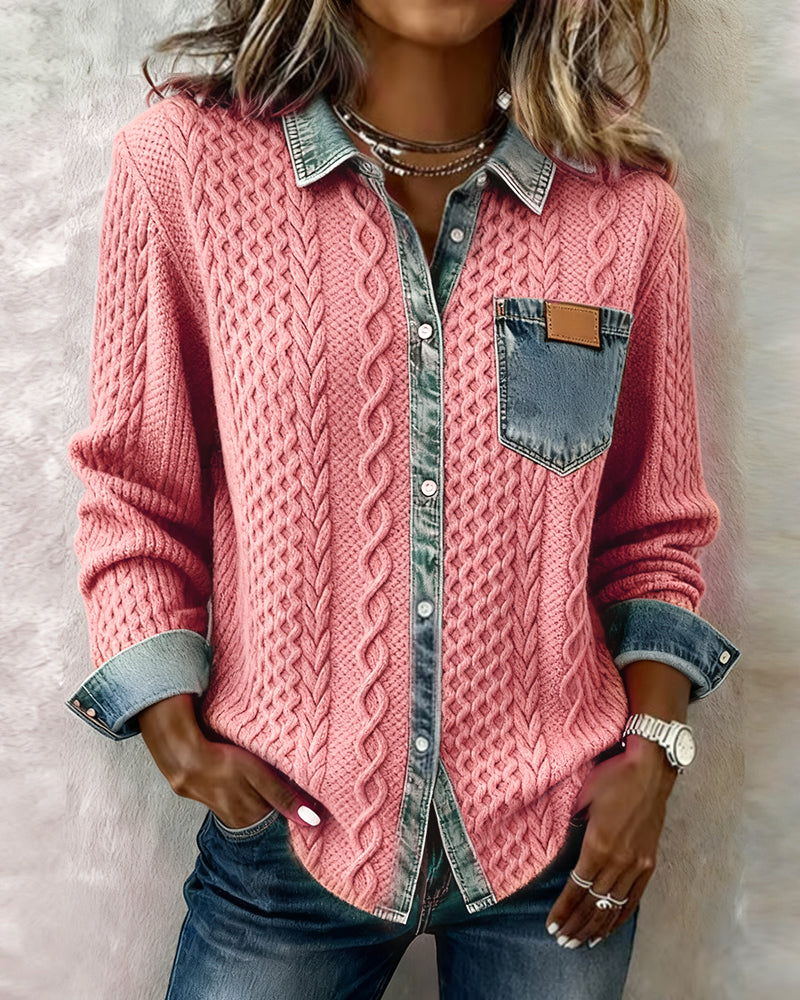 Juliane | Pink Knitted Denim Sweater