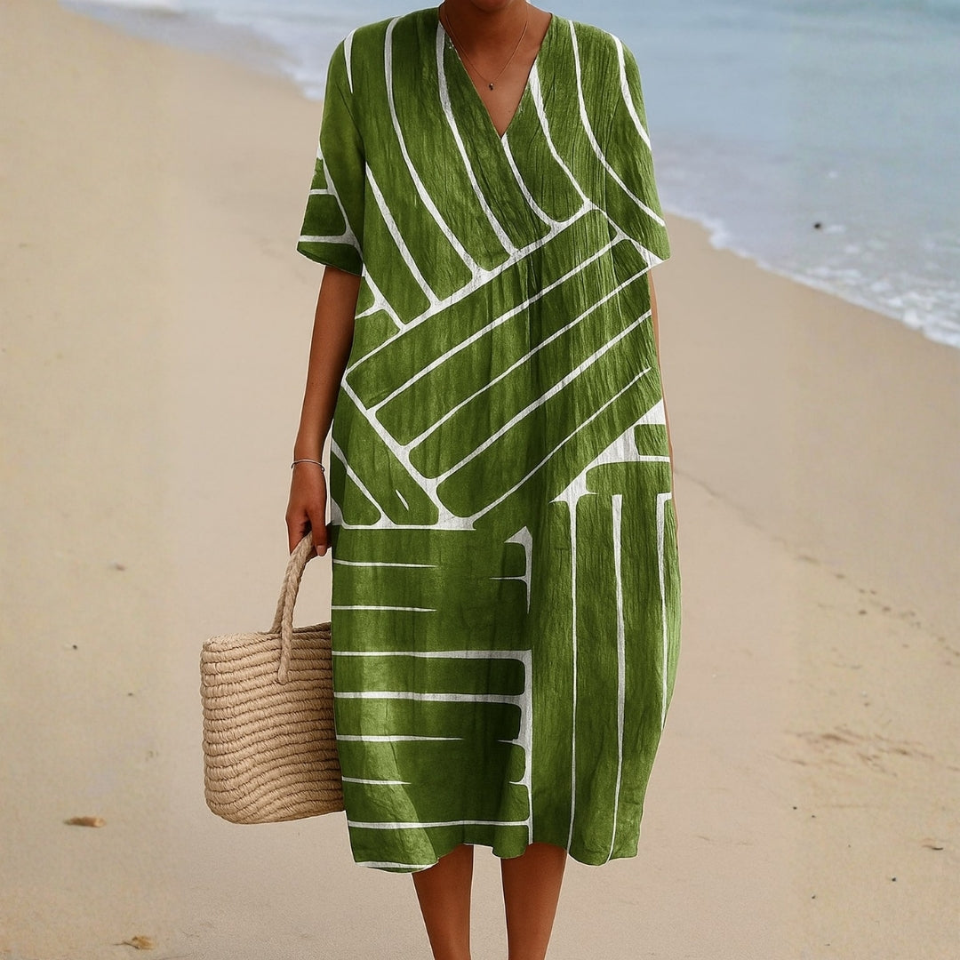 Brittany - Green Dress with Geometric Pattern