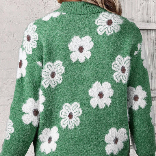Judith | Floral Cable-Knit Quarter-Zip Sweater