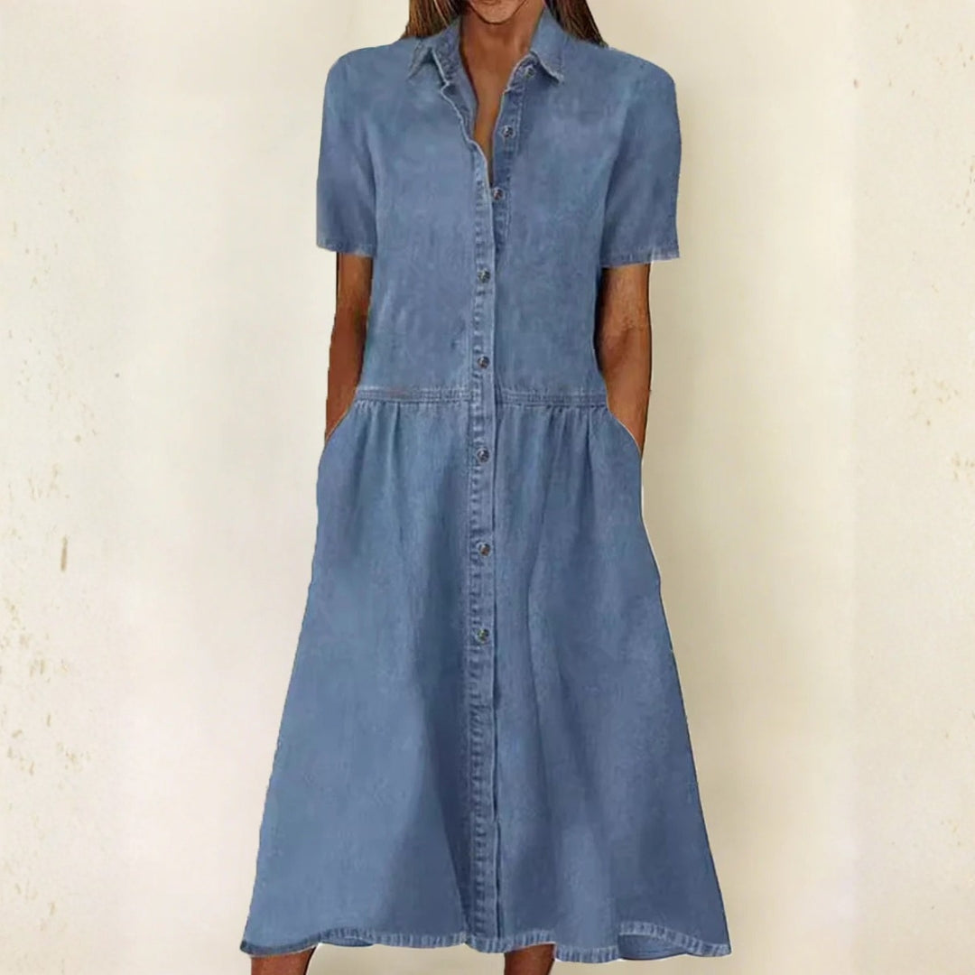 Caroline | Short-Sleeve Denim Dress