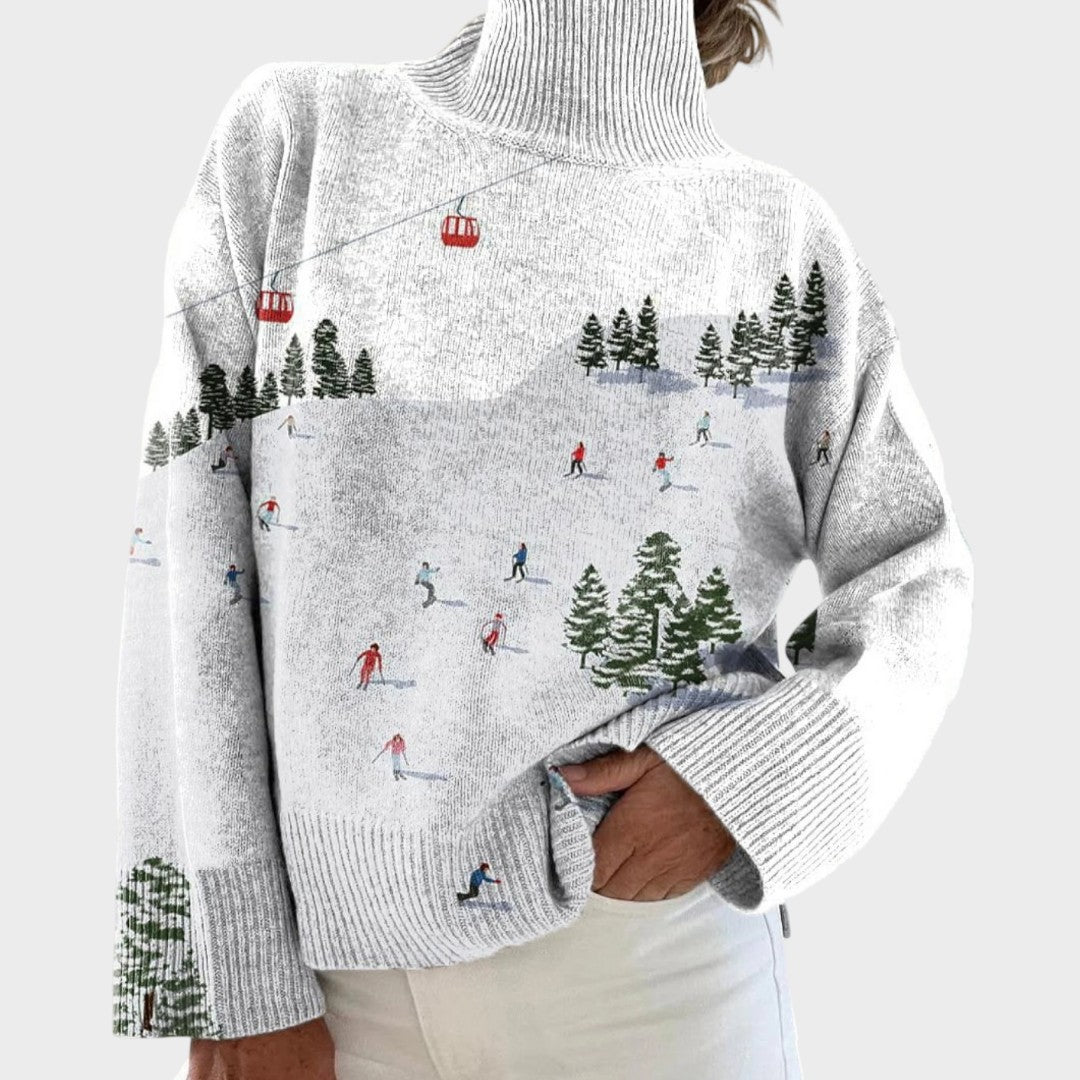 Bernadette | Artistic Print Turtleneck Sweater