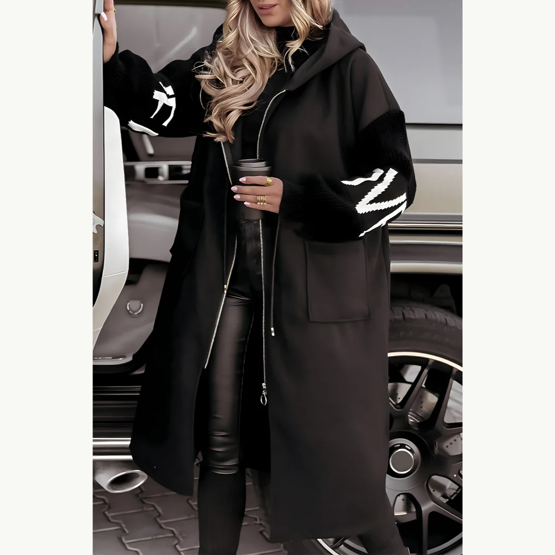 Gabrielle | Long Hooded Jacket with Knit Sleeves