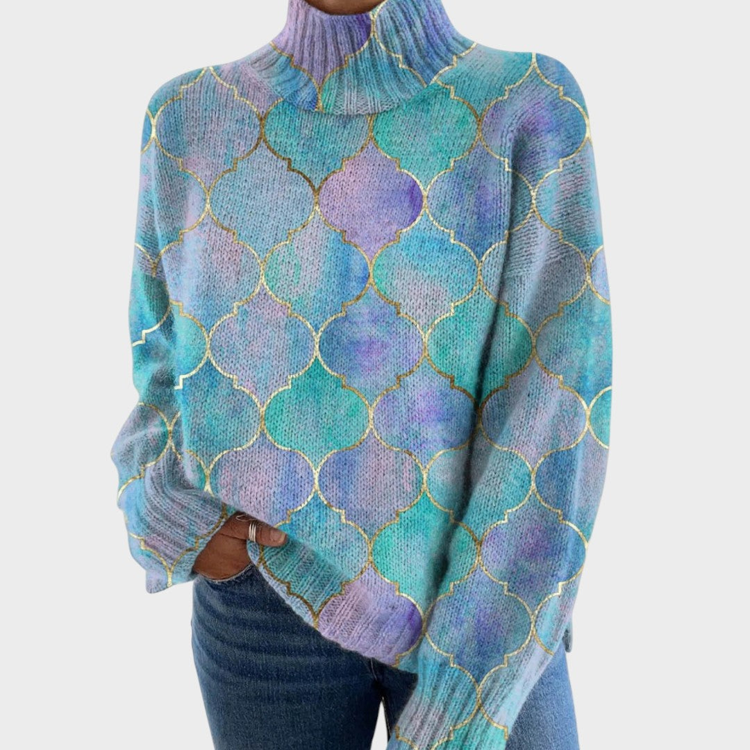 Delores | Artistic Print Turtleneck Sweater
