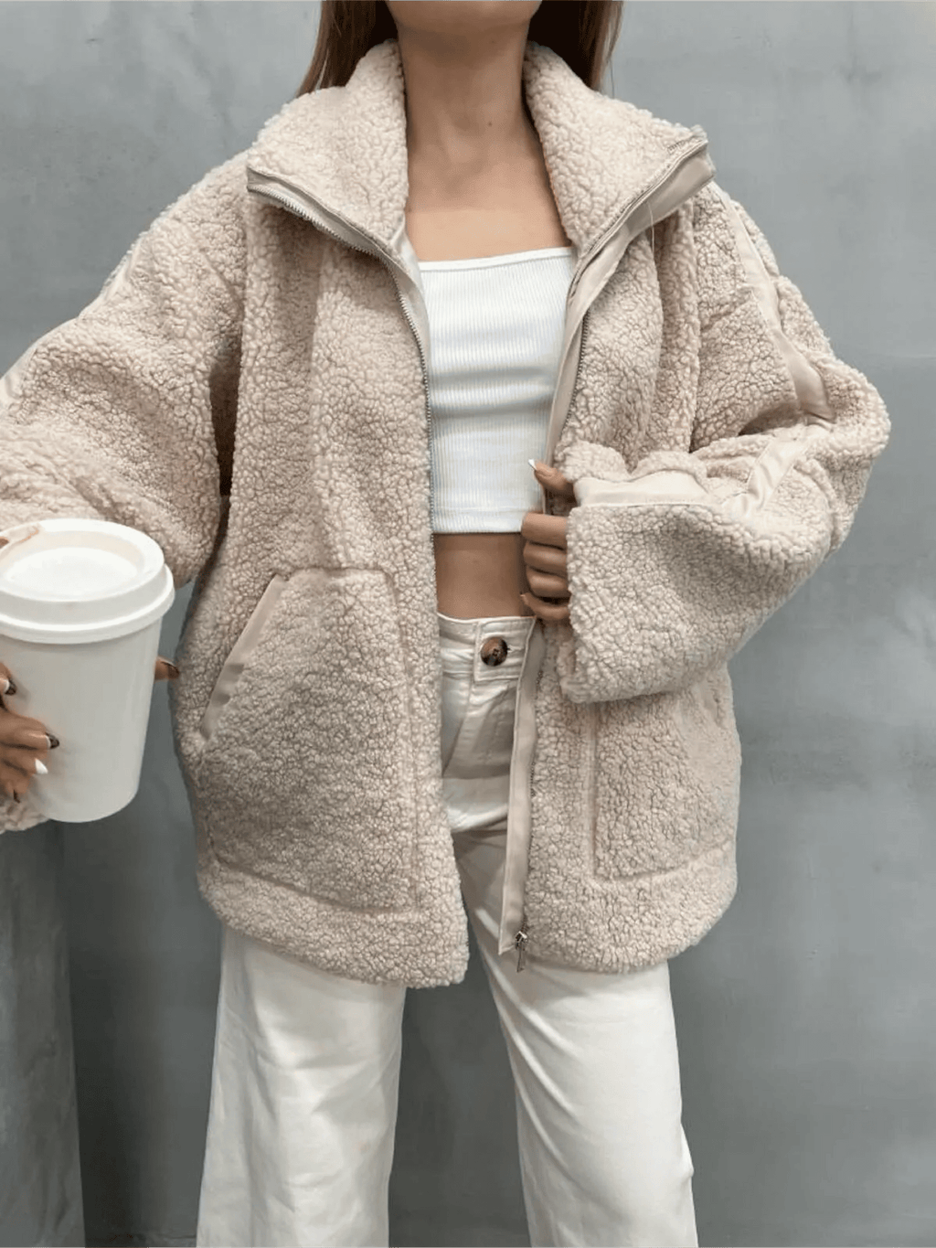 Amanda | Oversized Teddy Jacket with Stand Collar