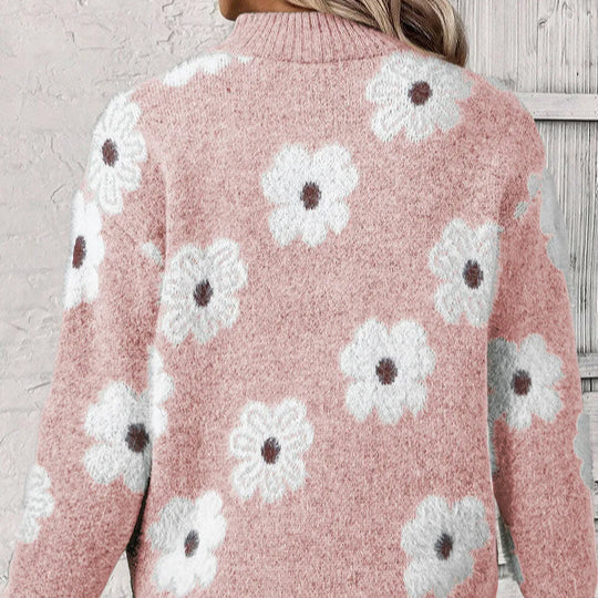 Judith | Floral Cable-Knit Quarter-Zip Sweater
