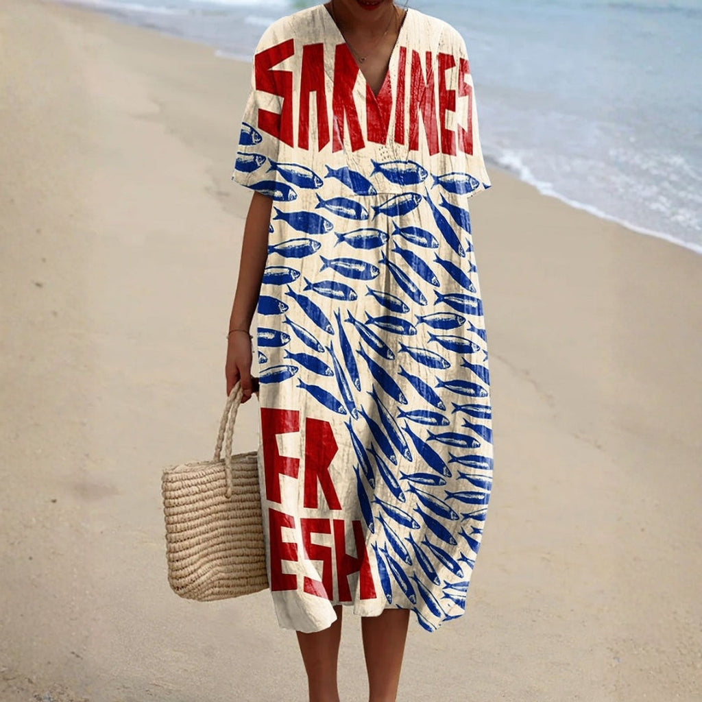 Catalina - Dress with Sardine Pattern