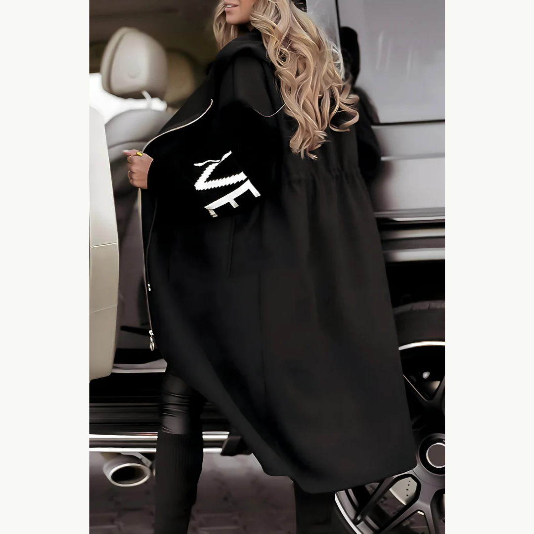Gabrielle | Long Hooded Jacket with Knit Sleeves