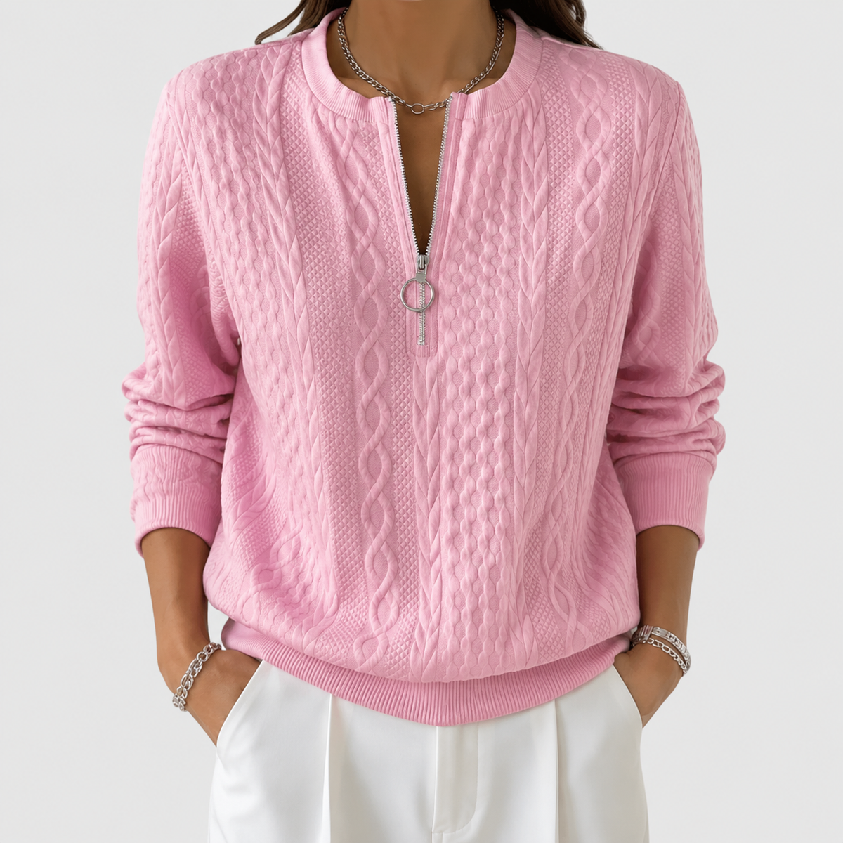 Amalie | Women's Cable-Knit Zip Sweater