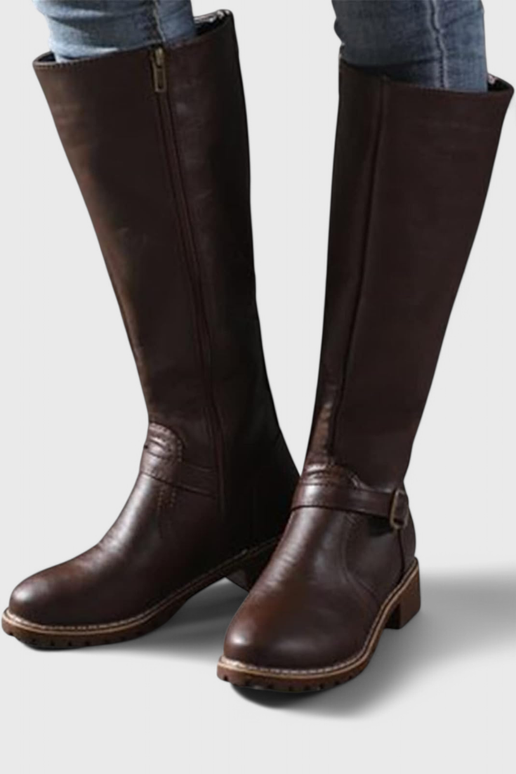 Sienna Buckled High Boots with Zipper Closure