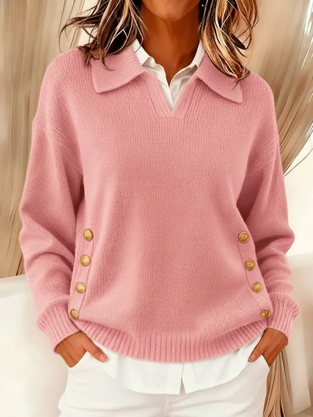 Lorayne | Pink Button Detail Knit Sweater