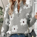 Judith | Floral Cable-Knit Quarter-Zip Sweater