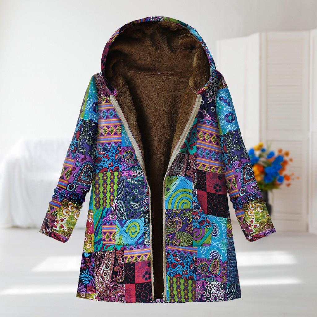Brooklyn | Blue Patchwork Hooded Fleece Jacket
