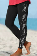 Eloise | Halloween-Inspired Black Skeleton Print Elastic Waist Ankle Length Leggings