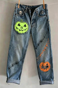 Celeste | Halloween-Inspired Blue Medium Wash Mid Waist Straight Leg Jeans