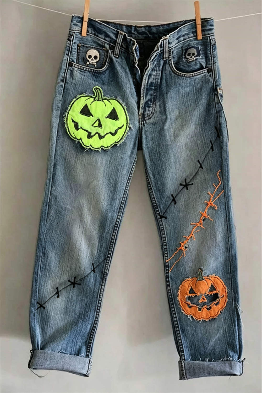 Celeste | Halloween-Inspired Blue Medium Wash Mid Waist Straight Leg Jeans