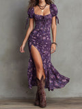 Lydia - Boho Smocked Floral Puff-Sleeve Midi Dress