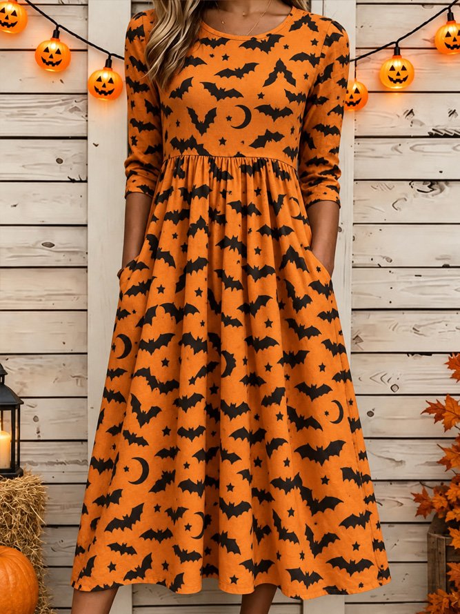Summer | Halloween-Inspired Summer Dress Round Neck Half Sleeve T-Shirt Dress A-Line Dress