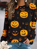 Elsie | Halloween-Inspired Pumpkin Print Loose Round Neck Sweatshirt