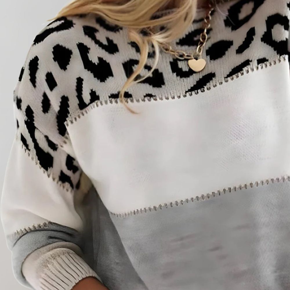 Marlene | Leopard-Yoke Color-Block Sweater
