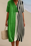 Cassidy - Vibrant Green Dress with Black Stripes