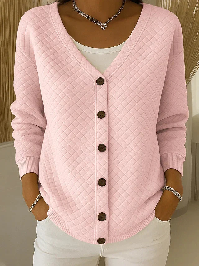 Janice | Pink Textured Button Cardigan
