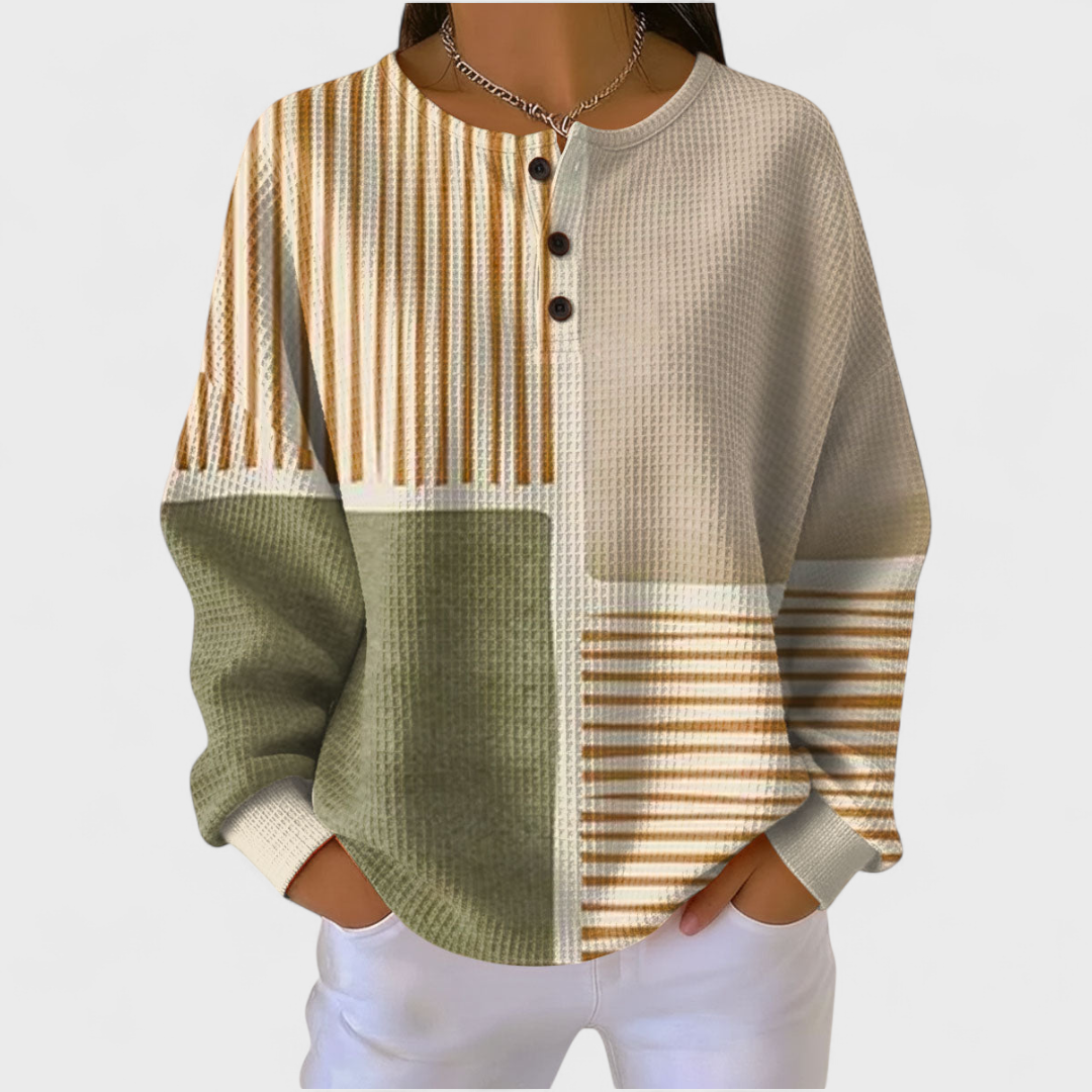 Luna | Beige Striped Patchwork Sweater
