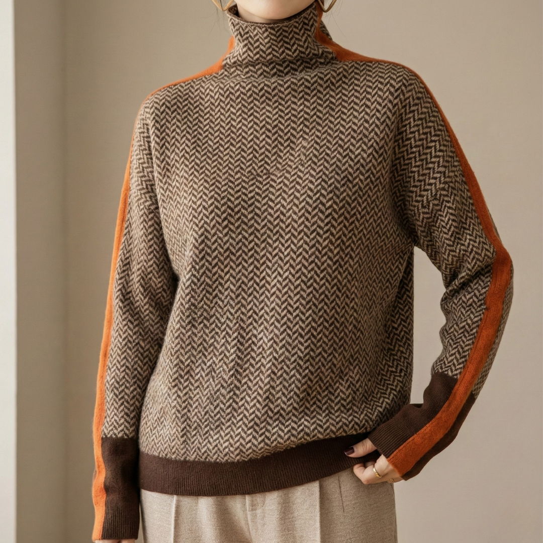 Eleanor | Luxe Herringbone Mock-Neck Sweater