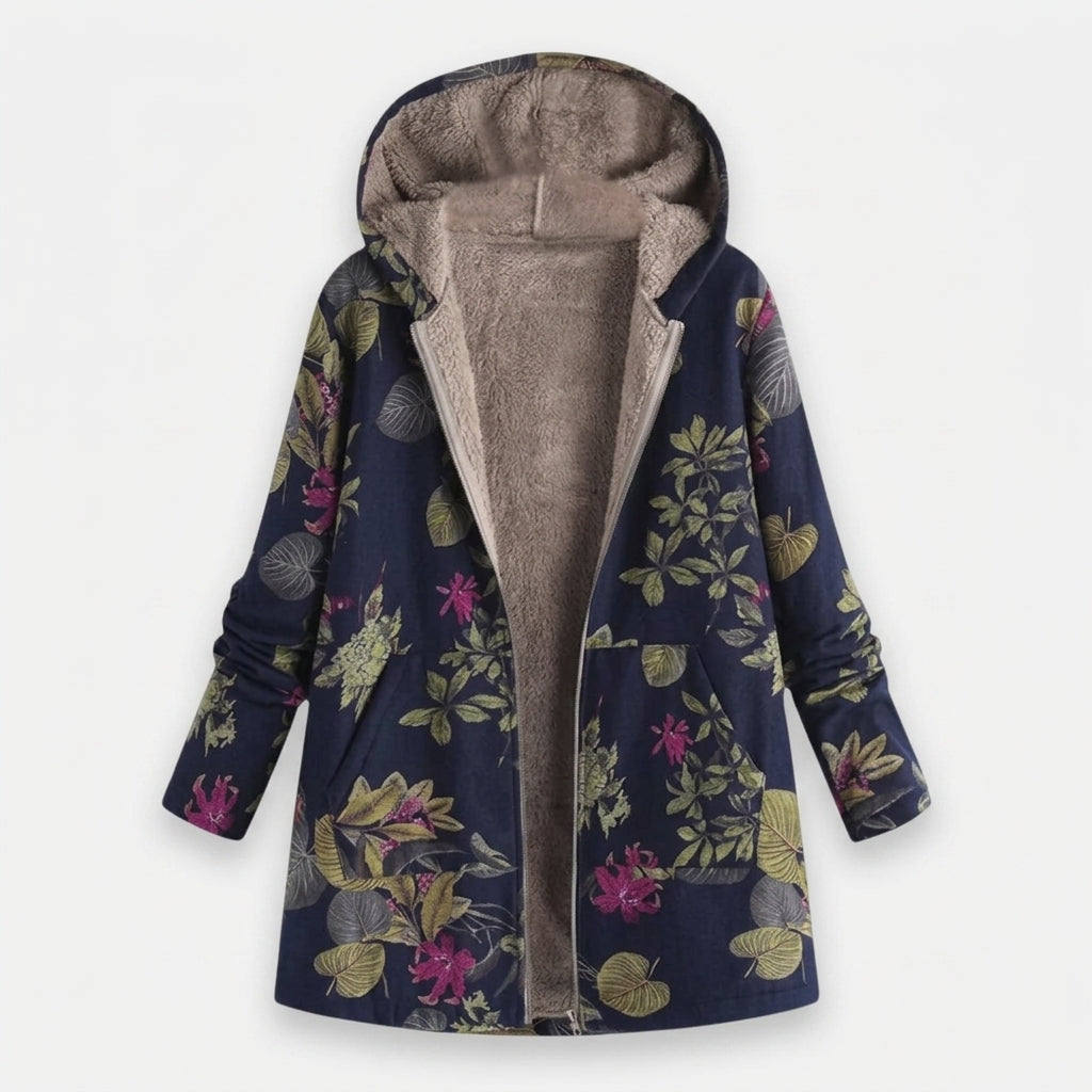 Nora | Navy Floral Fleece Coat