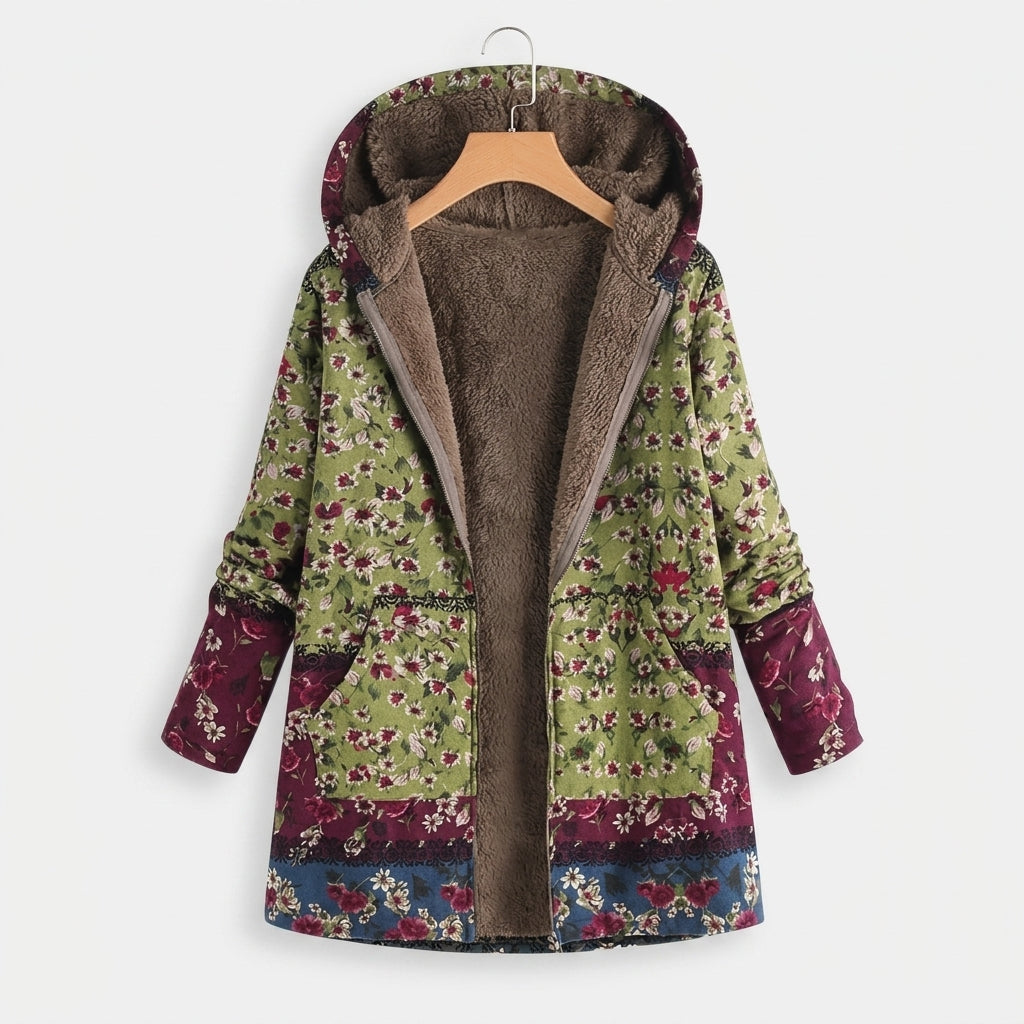 Autumn | Green & Burgundy Floral Fleece Jacket