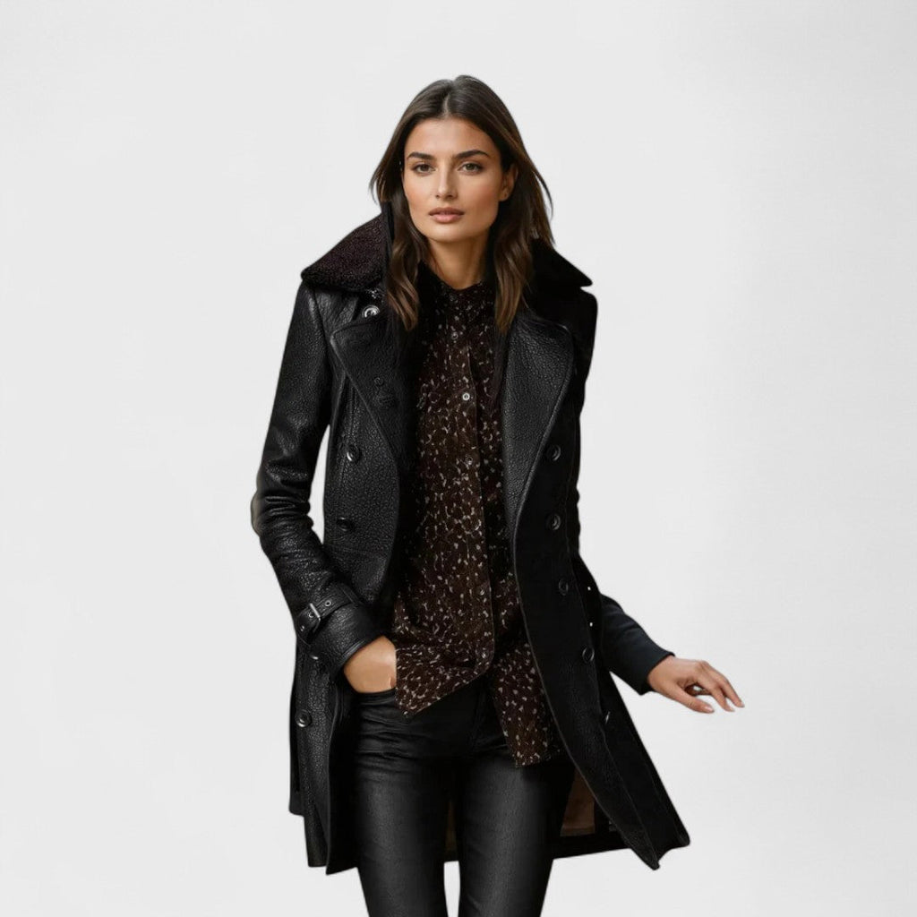Marie - Elegant 3/4 Leather Coat
