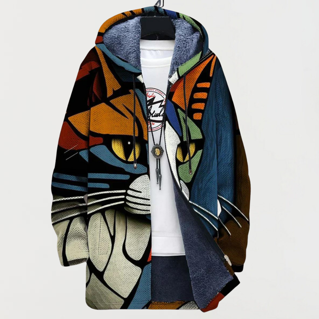 Zita | Oversized Cat-Print Hooded Cardigan