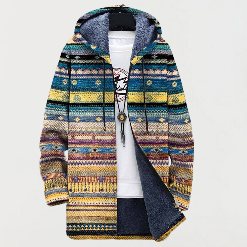 Constance | Geometric-Print Hooded Cardigan