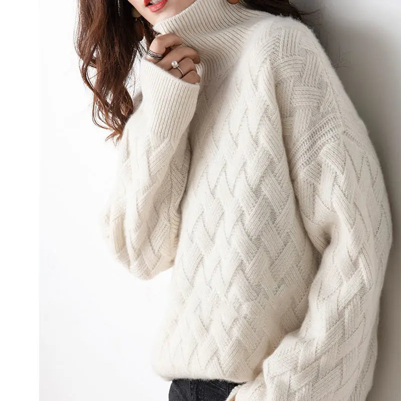 Gisela | Basketweave-Knit Turtleneck Sweater