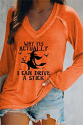 Sadie | Halloween-Inspired Orange Witch Letter Print V Neck Blouse