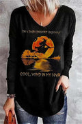 Tatiana | Halloween-Inspired Black Witch Letter Print V Neck Blouse