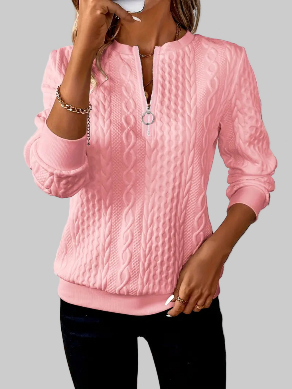 Amalie | Women's Cable-Knit Zip Sweater