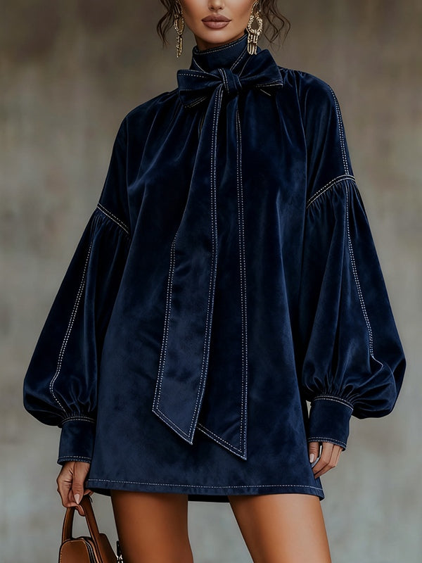 Tannia – Velvet Mini Dress with Bow